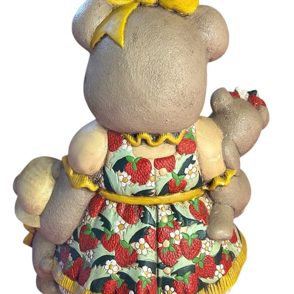 Adorable Hand Painted Bear Family Figurine with Strawberry Dress - Picture 2 of 6